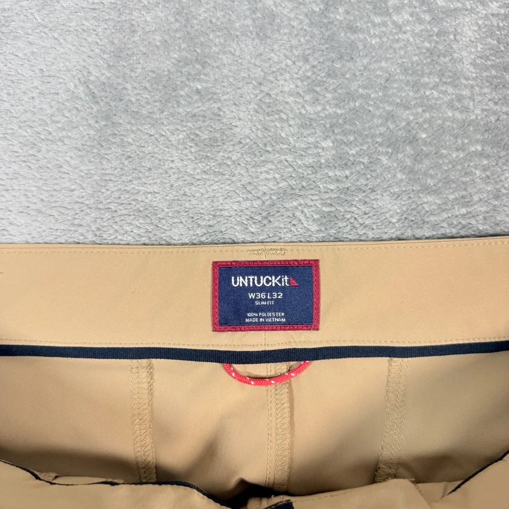 UNTUCKit Mens 36x32 Traveler Pant Tan Slim Fit Polyester Chino Trousers